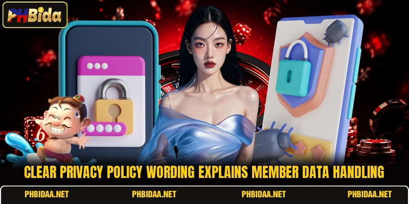 Clear privacy policy wording explains member data handling