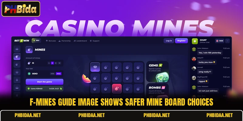 F-Mines guide image shows safer mine board choices