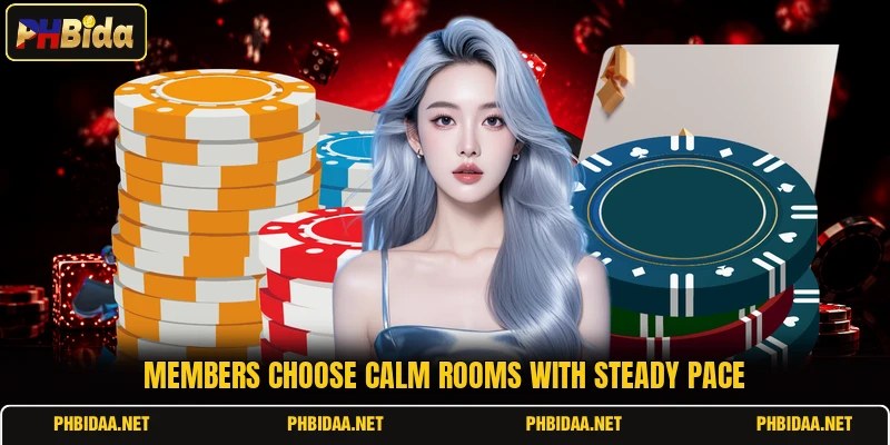 Members choose calm rooms with steady pace