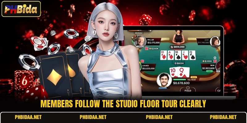 Members follow the studio floor tour clearly