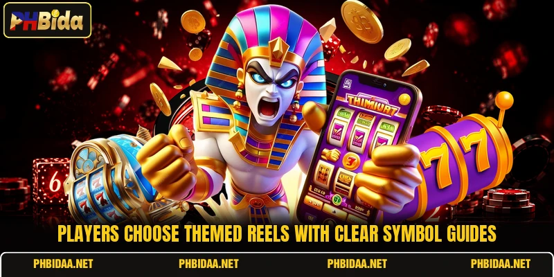 Players choose themed reels with clear symbol guides