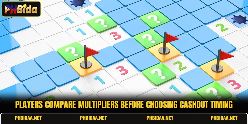 Players compare multipliers before choosing cashout timing