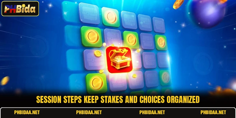 Session steps keep stakes and choices organized
