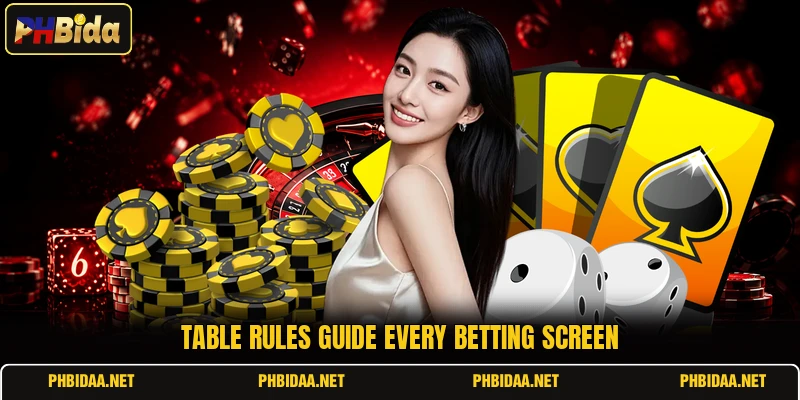 Table rules guide every betting screen